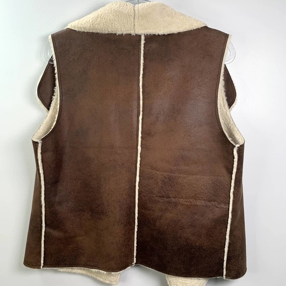 Dylan Los Angeles Faux Sherpa Suede Vest Open Front Brown M - Picture 6 of 9